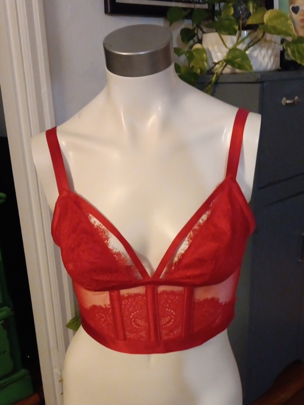 Victoria's Secret Red Lace Longline Bralette